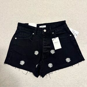 Forever 21 Black High Waist Shorts with Floral Embroidery